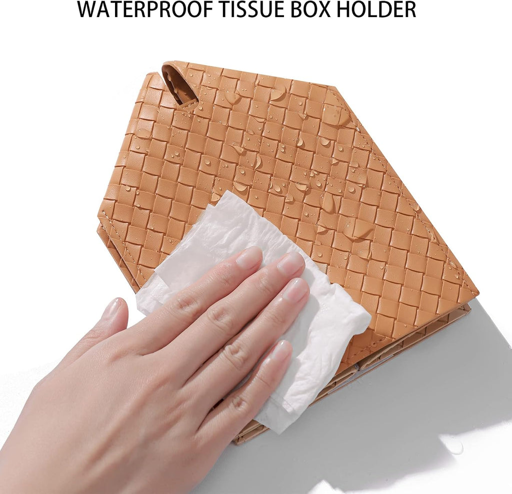 zoocatia Tissue Box Cover PU Leather Tissue Holder Square Facial Tissue Case Facial Paper Organizer Dispenser for Bathroom, Vanity Countertop, Tabletop, Car, Khaki