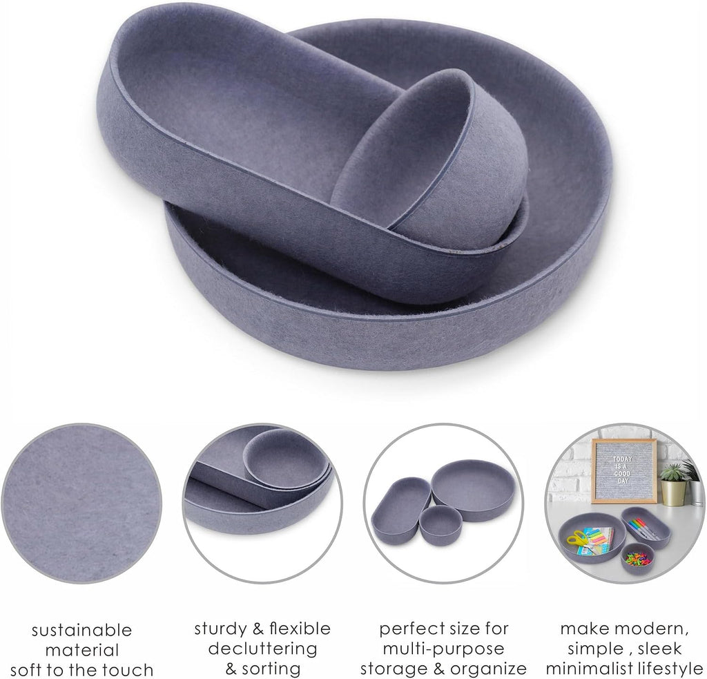 Welaxy EDC Cathall Desk Drawer Organizer Tray Felt Bowl Caddy Glacier Gray