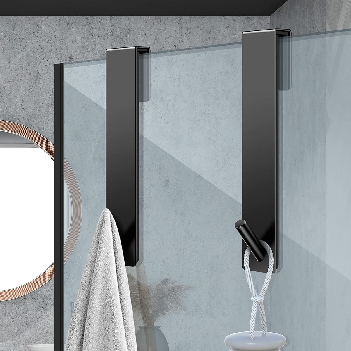 Kontoyo Shower Door Hooks(10 Inch),Extended Over Door Hooks for Bathroom Frameless Glass Shower Door,Stainless Steel Towel Hooks,Heavy Duty Rack Hooks for Robe,Towel-3 Pack-Black