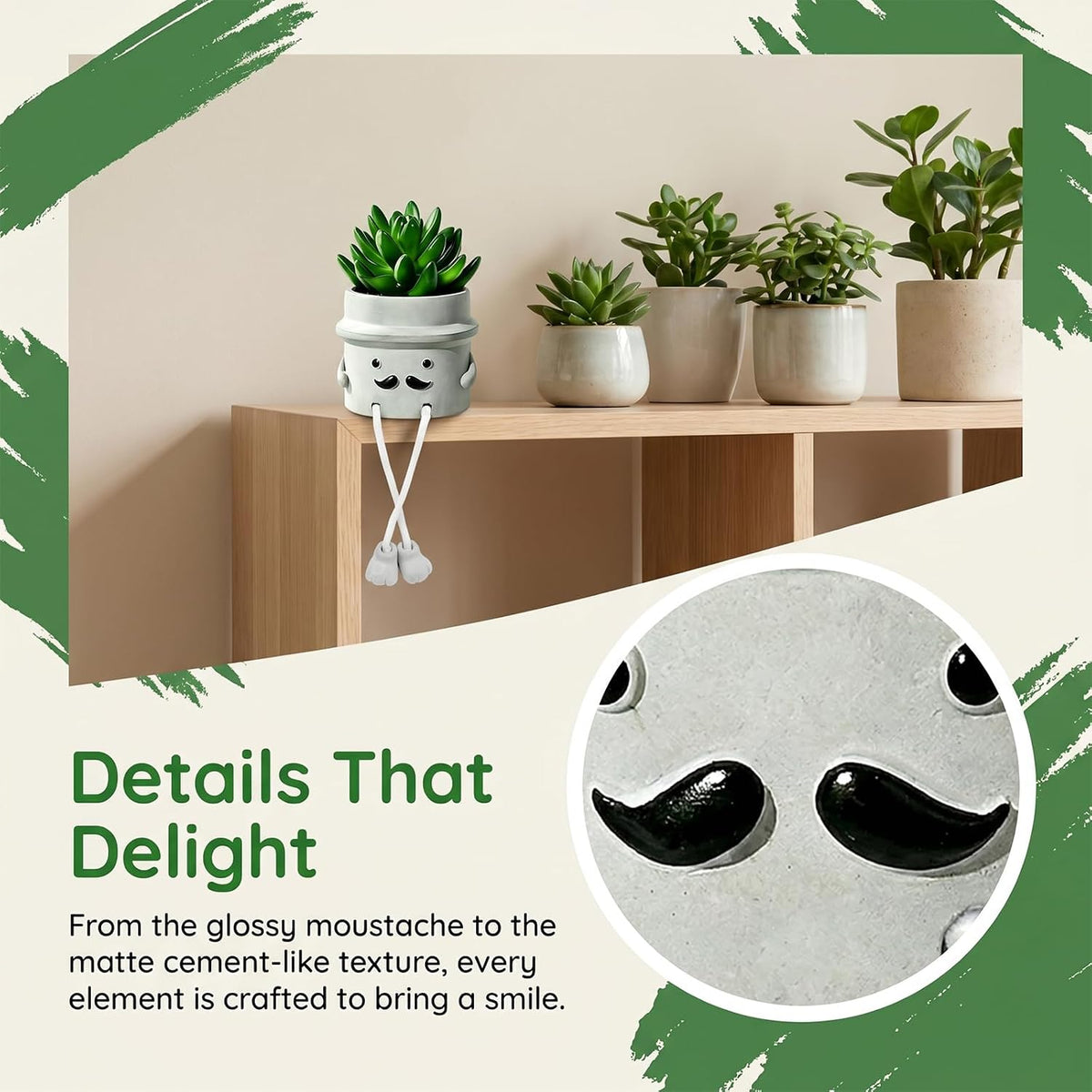 Fake Plant with Gray Flower Pot Artificial Succulents Plant for Indoor Bathroom Desk Office Windowsill Kitchen Live Faux Plant Decor Accessories 1PC