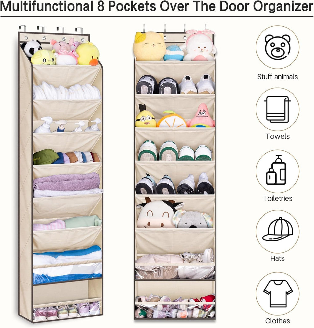 KEETDY Over The Door Shoe Organizer Fit 20 Pairs Sneakers Large Hanging Shoe Organizer for Closet Door Storage Boots, Beige