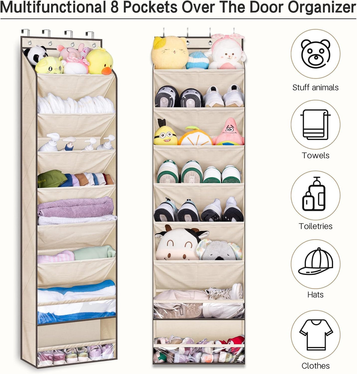 KEETDY Over The Door Shoe Organizer Fit 20 Pairs Sneakers Large Hanging Shoe Organizer for Closet Door Storage Boots, Beige