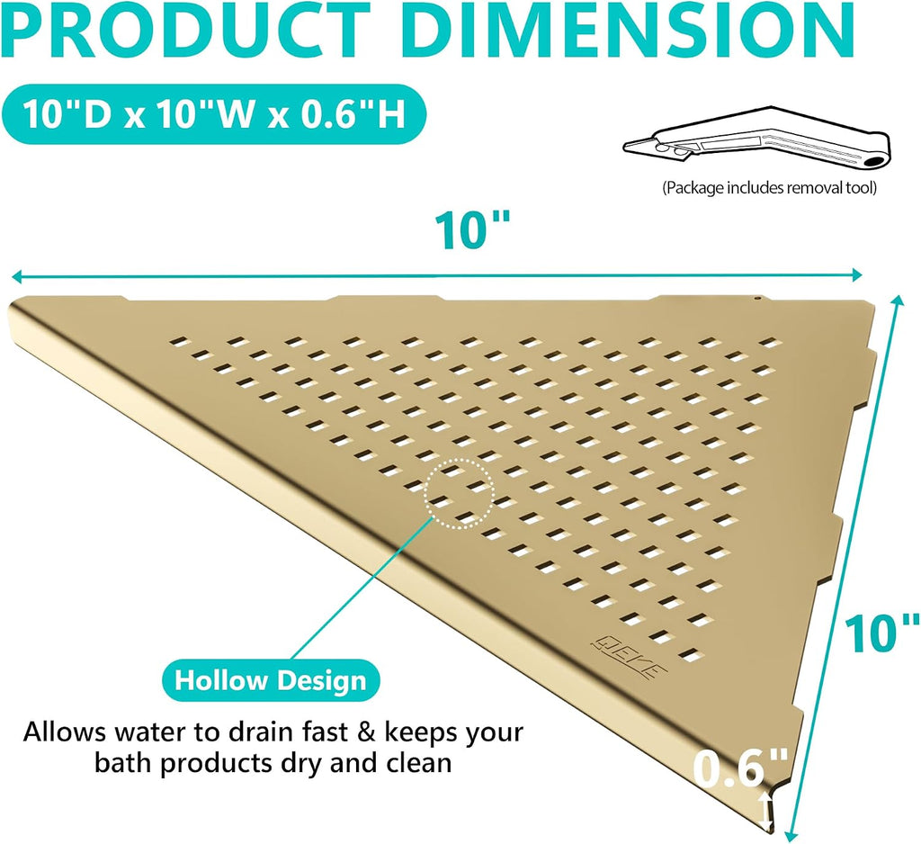 Qeke Corner Shower Shelves, 10” Recessed Tile Shower Shelf Golden, 2 Pack