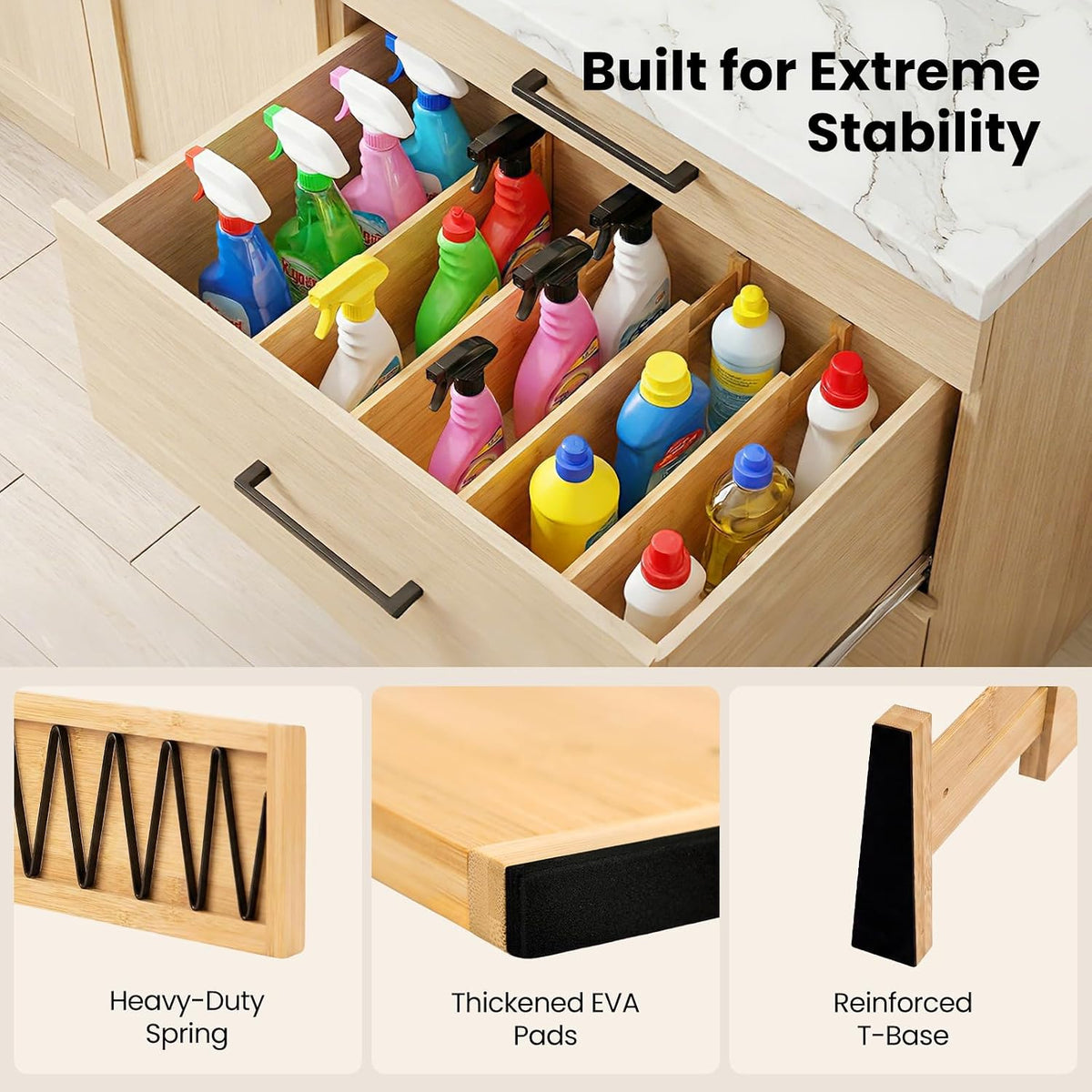 4 Pack 6" Deep Bamboo Drawer Dividers, 17-22" Expandable Kitchen Organizers