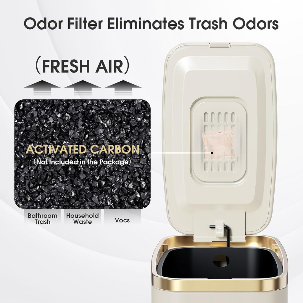 CEROELDA Small Bathroom Trash Can with Lid-5L/1.3 Gal-Soft Close Lid-Beige