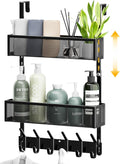LUCYCAZ Over The Door Hooks Organizer,Door Hanger with 10 Hooks & 2 Basket