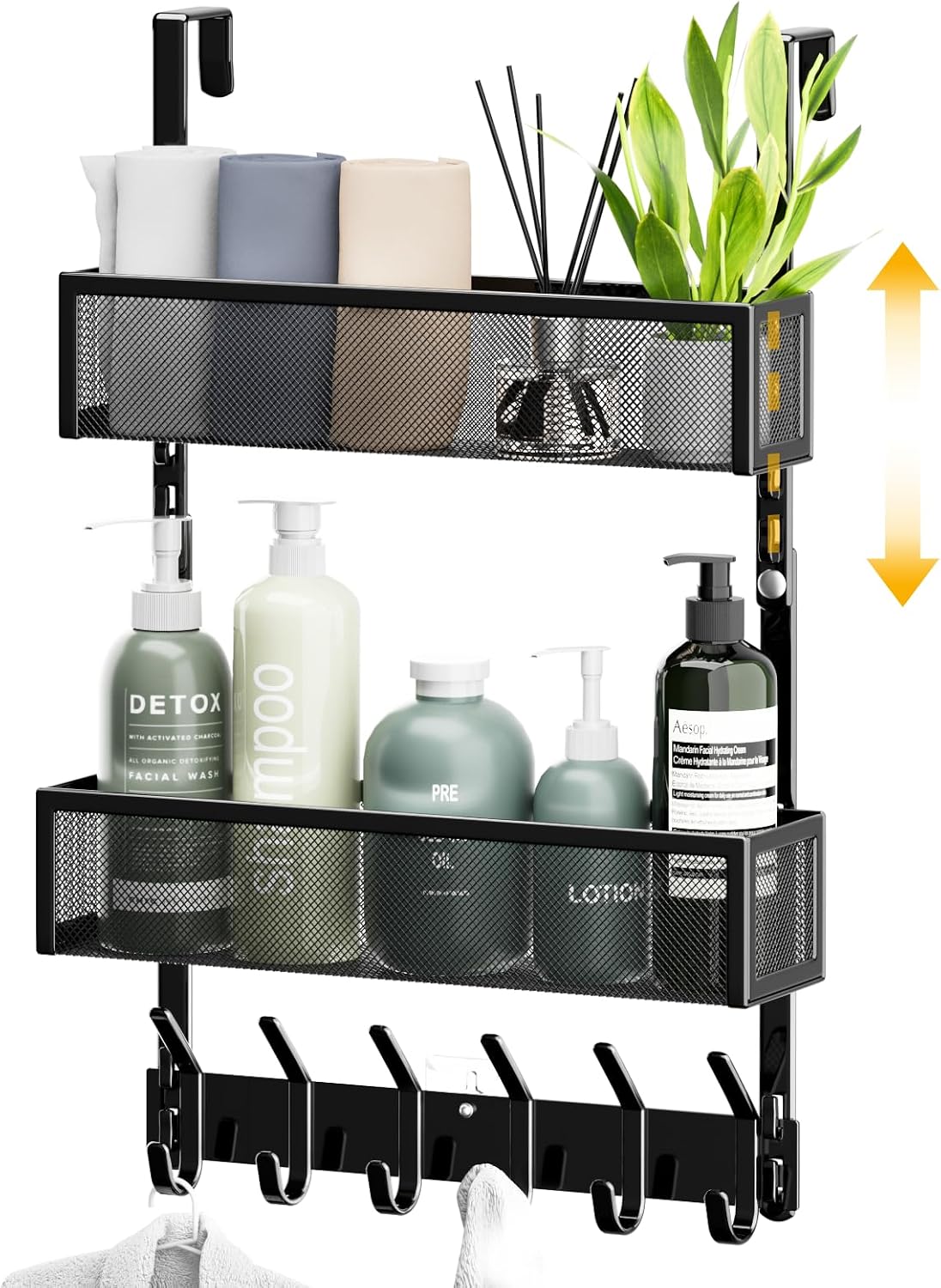 LUCYCAZ Over The Door Hooks Organizer,Door Hanger with 10 Hooks & 2 Basket