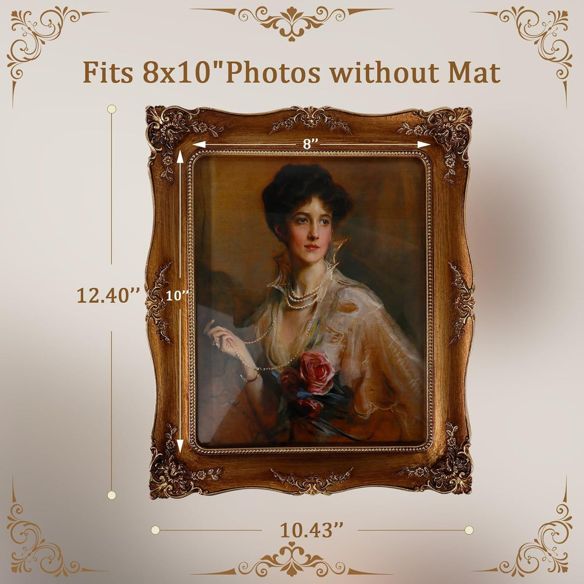 8x10 Resin Picture Frames Embossed Vines Design Photo Frame with Easel & Hook Picture Hanging Kit with Glass Front for Tabletop & Wall Hanging Vintage Room Home Decor (Bronze)