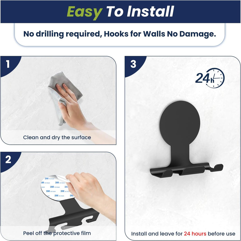 Aikzik Razor Holder for Shower, Heavy Duty Adhesive Hooks, 2-Pack Black