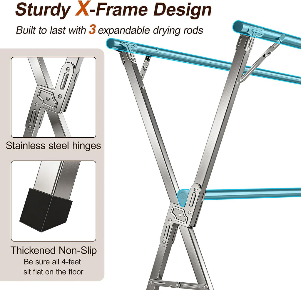 Spreezy 94 Inch Clothes Drying Rack, Stainless Steel, Indoor/Outdoor