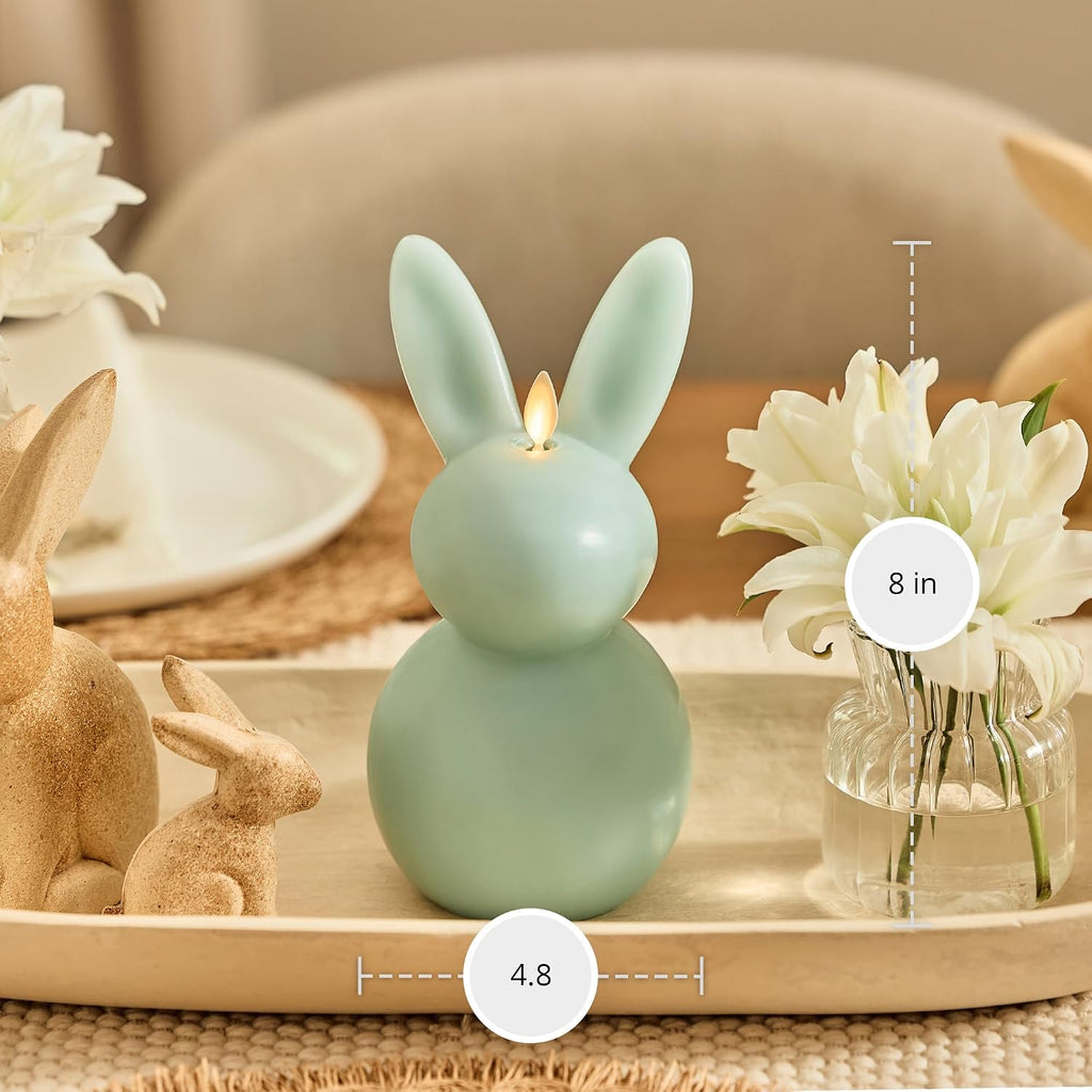 Luminara Easter Bunny Candle- Fresh Mint 4.5" x 4.5" x 8.5"- Flameless Real-Flame Holiday-Inspired Decor- AA Batteries- Flickering LED Flame
