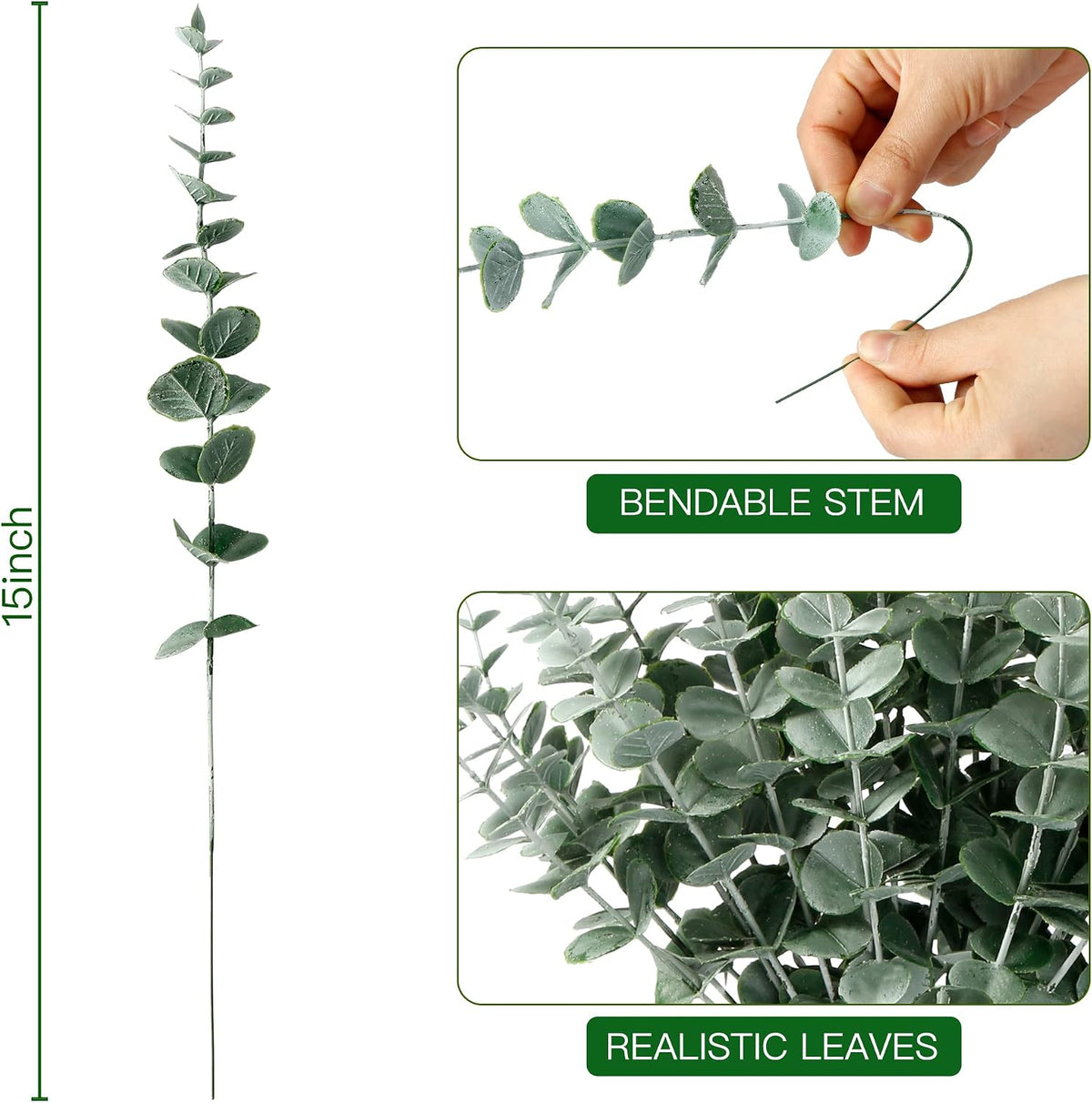 Sggvecsy 36pcs Eucalyptus Stems Decor Artificial Eucalyptus Leaves Faux Eucalyptus Stems Real Touch Fake Greenery Branches for Wedding Flower Bouquet Centerpiece Home Office Decoration