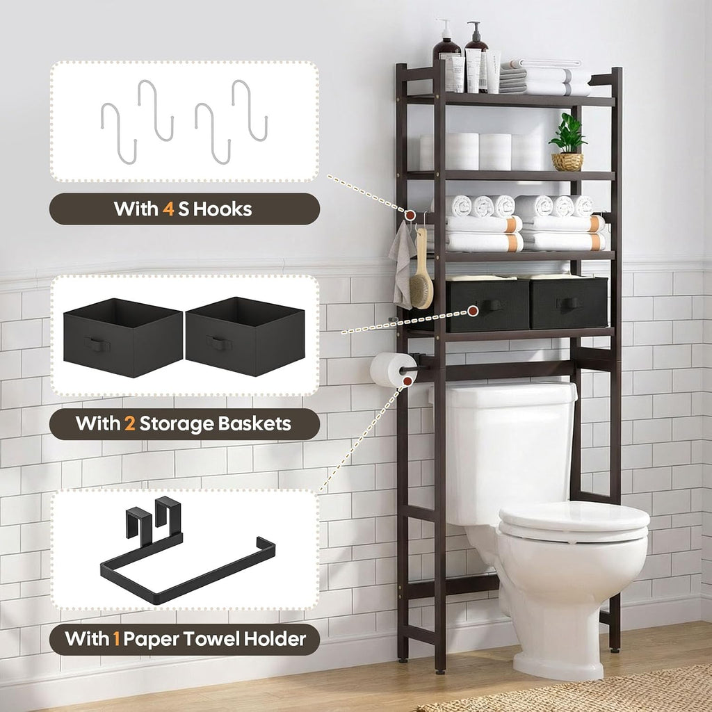 Homde Bathroom Over Toilet Storage Rack: Adjustable 4-Tier Bamboo (Brown)
