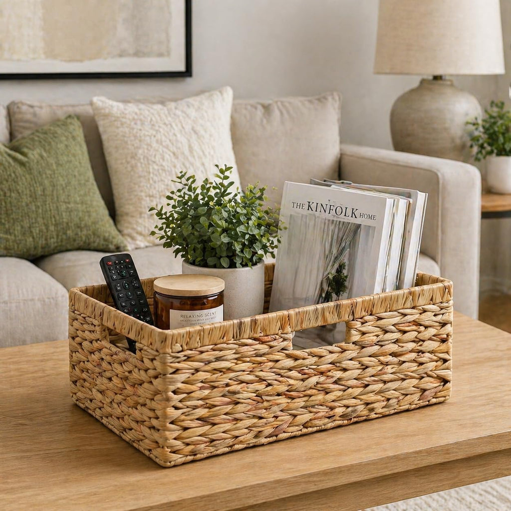 Large Wicker Basket, Water Hyacinth Wicker Storage Basket for Organizing