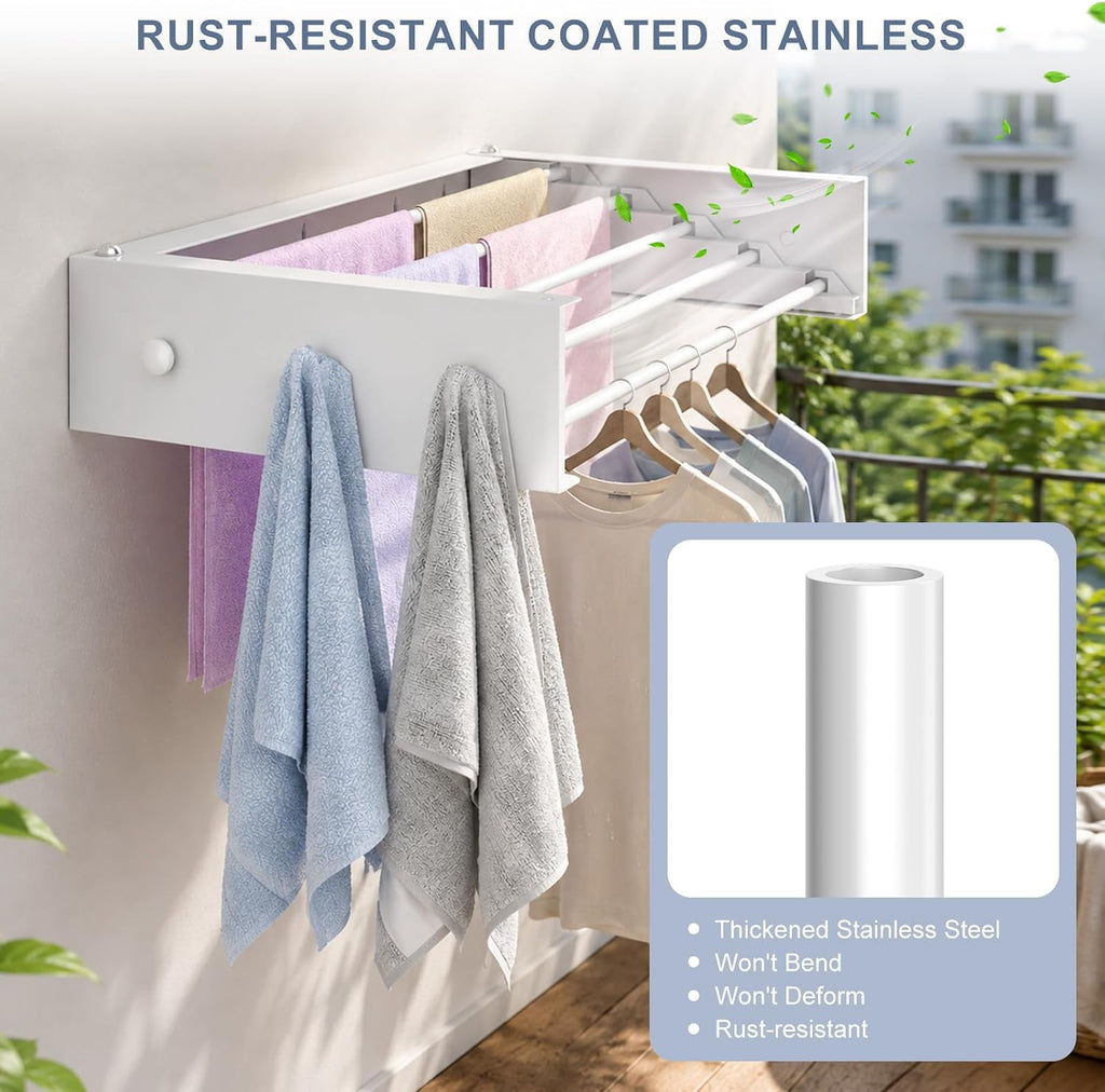 Extra Wide 40 Inch Drying Rack, Wall Mounted Foldable Clothes Drying Rack with 5 Stainless Steel Rods, Space Saving Indoor Laundry Rack for Apartment, Bathroom, and Balcony Home Organization