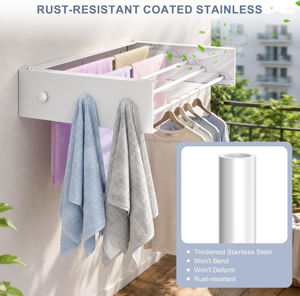Extra Wide 40 Inch Drying Rack, Wall Mounted Foldable Clothes Drying Rack with 5 Stainless Steel Rods, Space Saving Indoor Laundry Rack for Apartment, Bathroom, and Balcony Home Organization