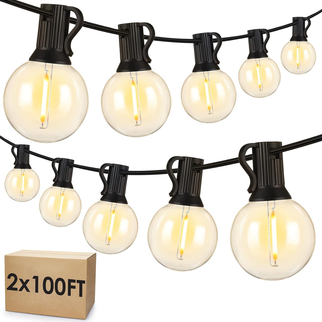 Mlambert 200Ft(2x100Ft) Outdoor String Lights, 60+4 G40 Globe Bulbs, Black
