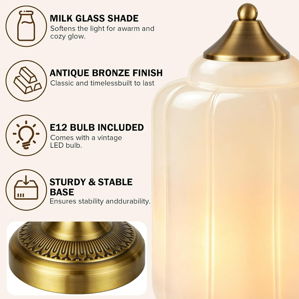 Vintage Brass Table Lamp with Milk-White Glass Shade