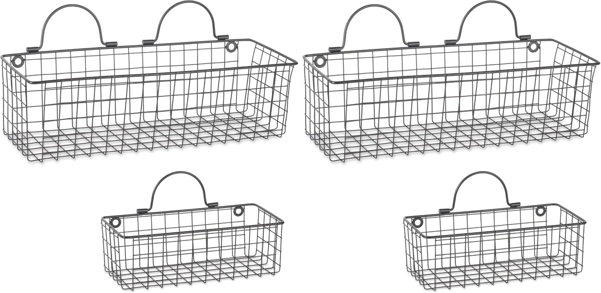 DII Farmhouse Vintage Décor, Wire Wall Basket, Assorted, Black, 2 Piece (Pack of 2)