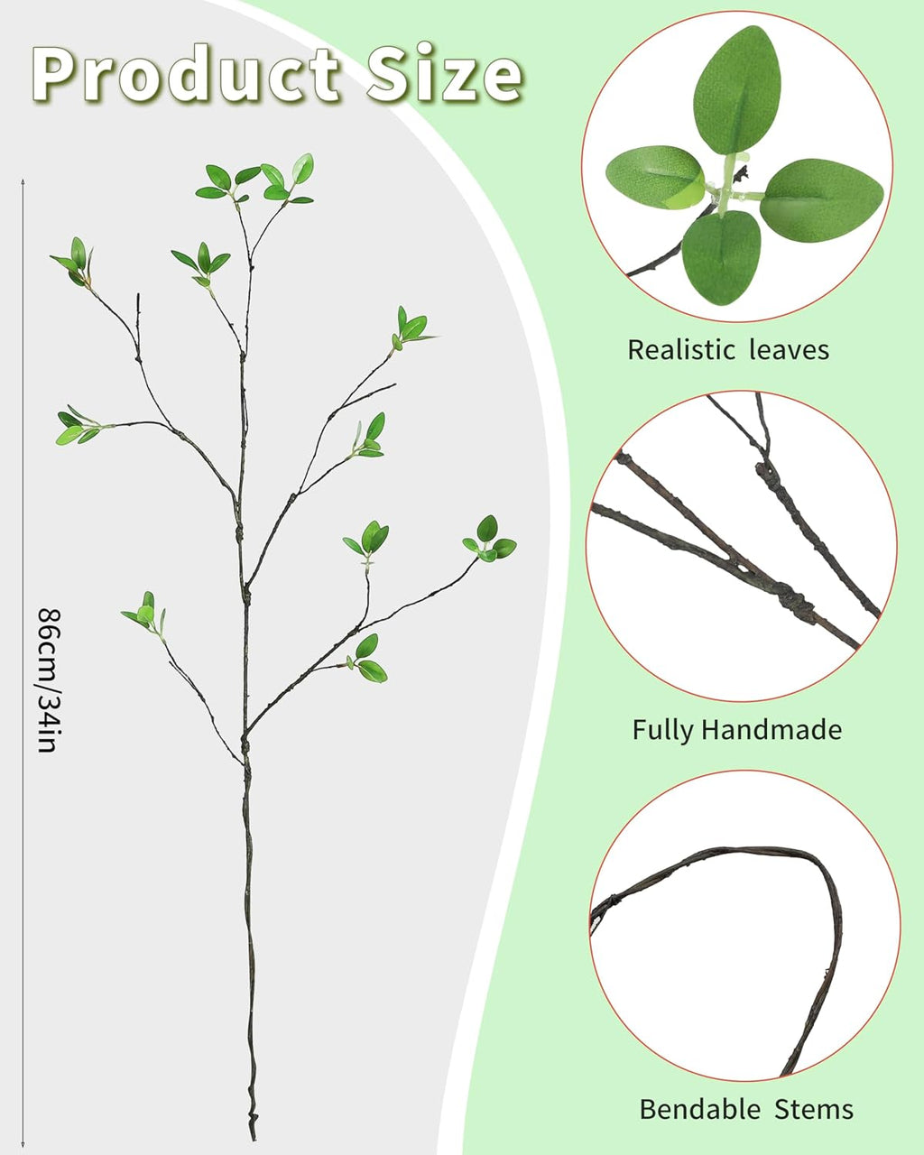 5pcs Artificial Ficus Branches Eucalyptus Stems Plants,Green