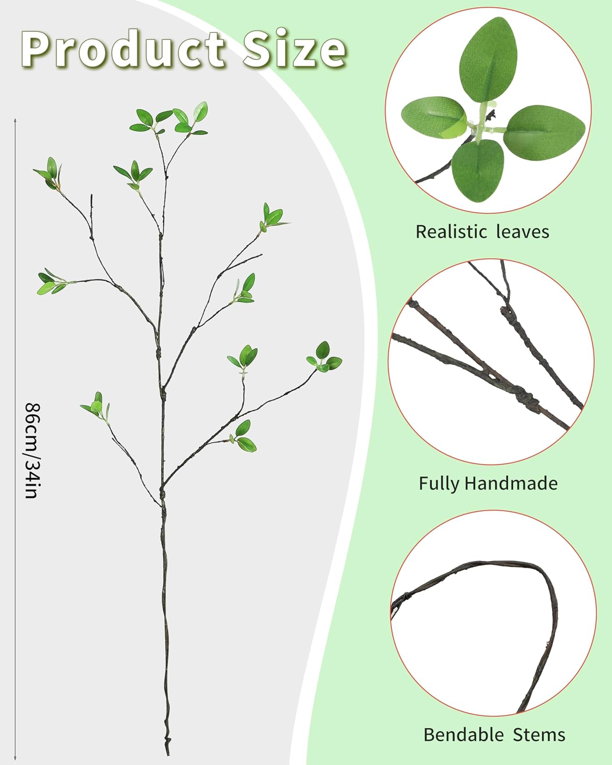 5pcs Artificial Ficus Branches Eucalyptus Stems Plants,Green