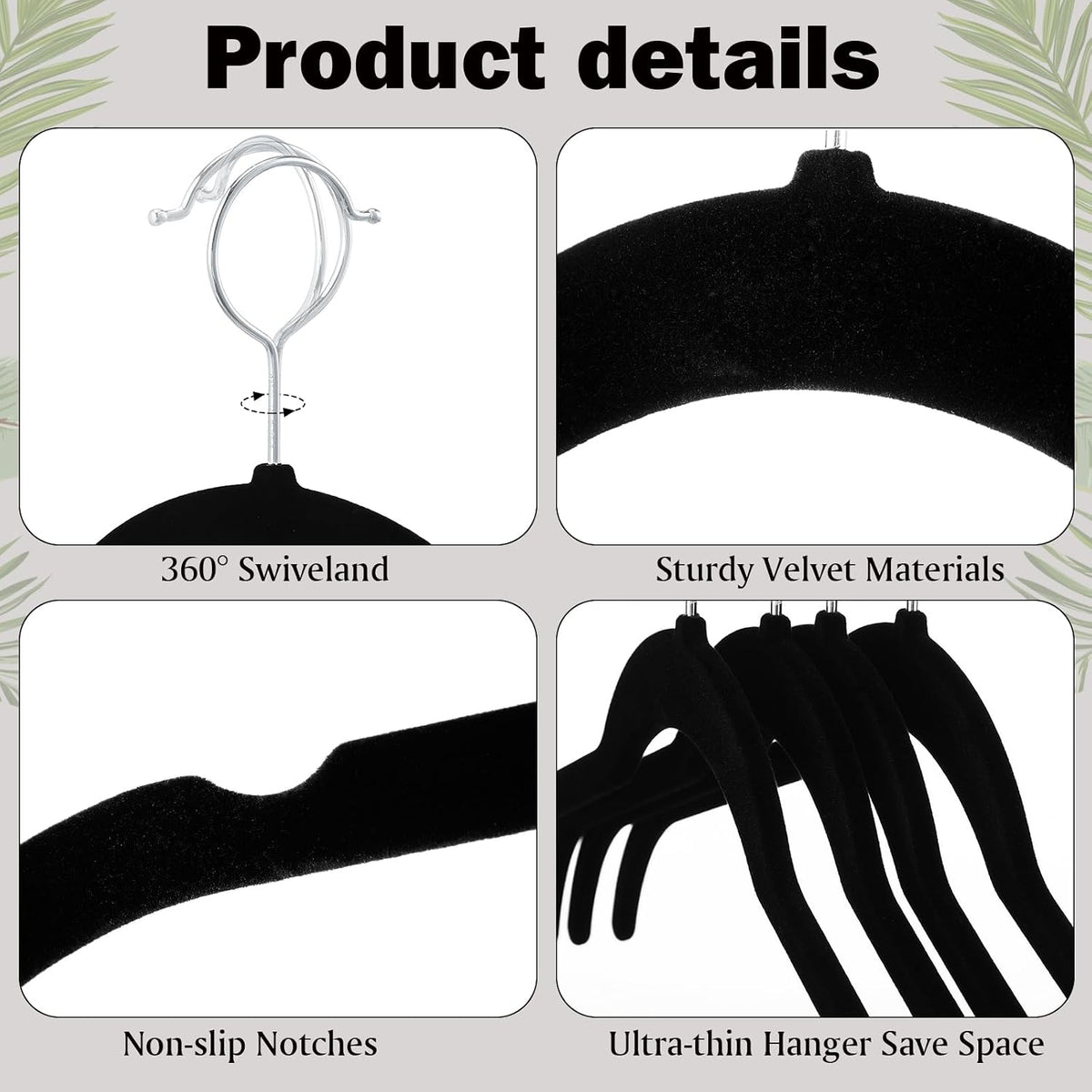 DoubleFill 50 Pack Velvet Shirt Hangers 360 Swivel Hook Slim, Black