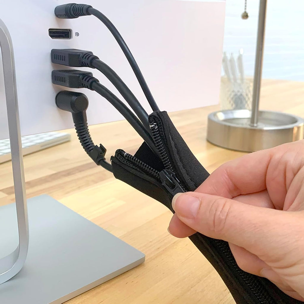 Wrap-It Storage Zipper Cable Sleeve, Black, 24", 4-Pack
