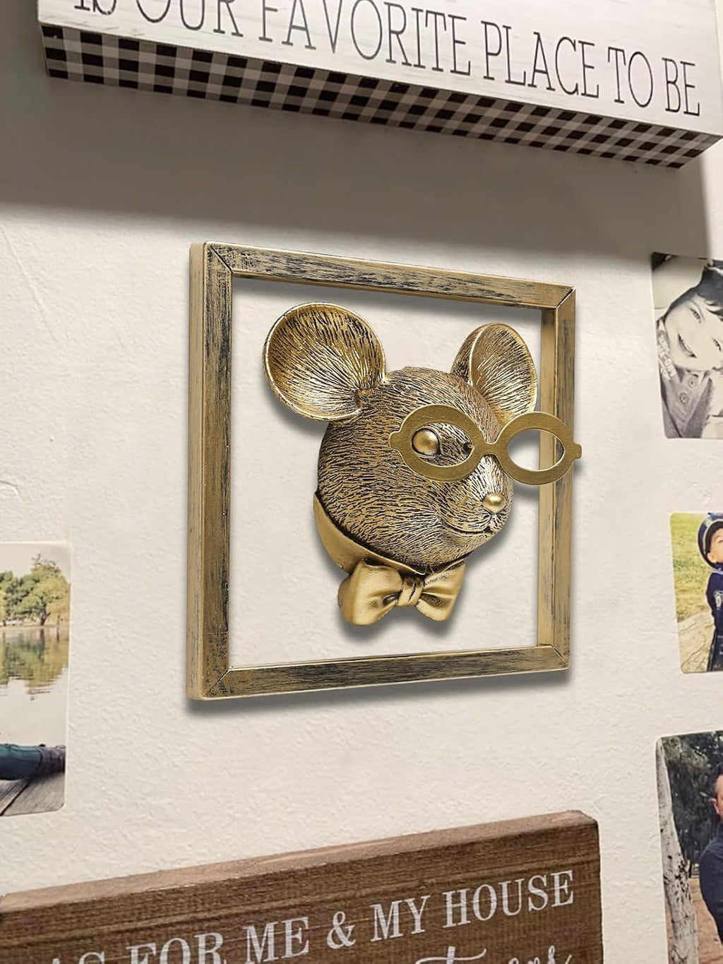 Newinhome Animal Heads Wall Decor (Includes Metal Frame) Resin Animals Sculptures Head Wall Hanging Decoration Gold vintage Wall Sculpture for Living Room Bedroom Office(Rat)