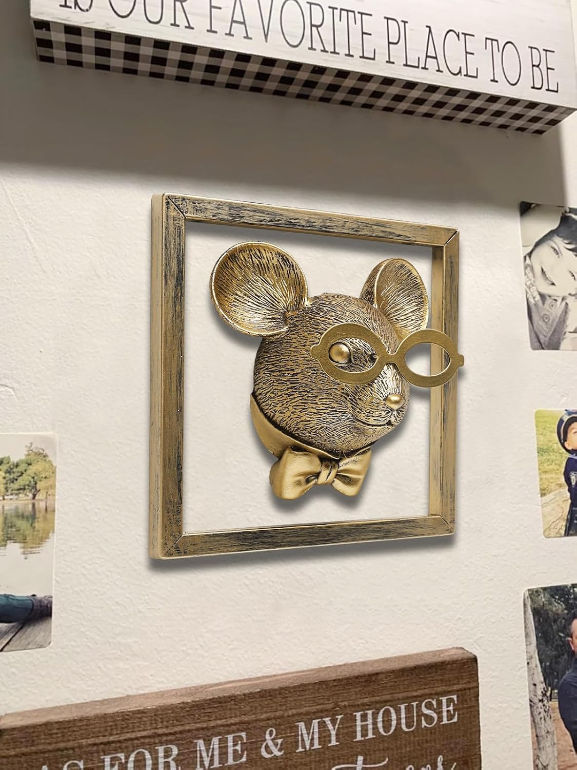 Newinhome Animal Heads Wall Decor (Includes Metal Frame) Resin Animals Sculptures Head Wall Hanging Decoration Gold vintage Wall Sculpture for Living Room Bedroom Office(Rat)