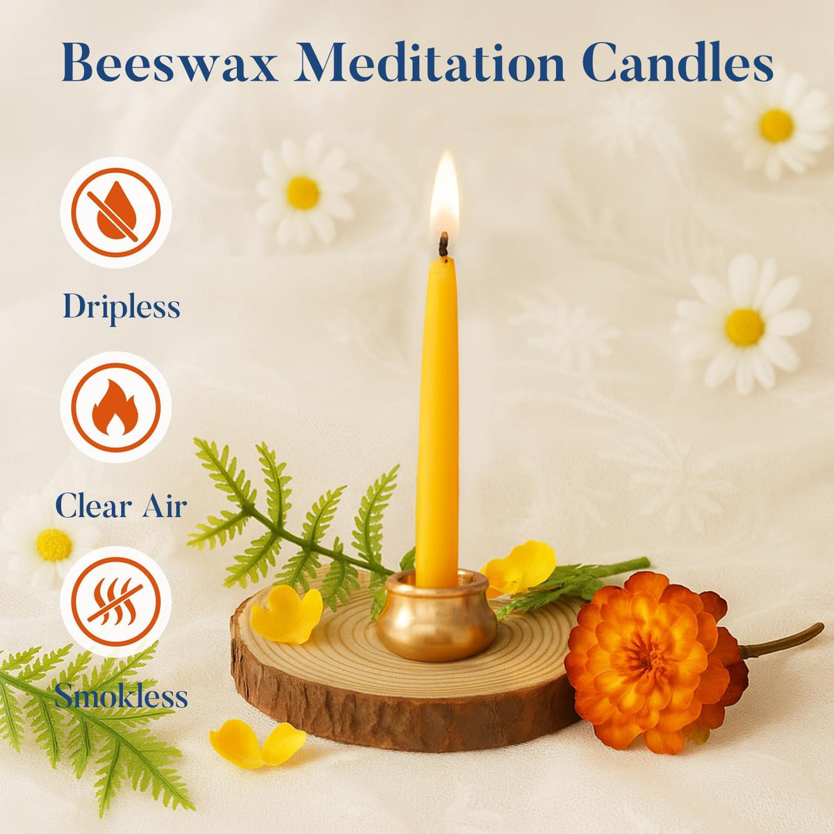 Crenovo 20 Minute Beeswax Meditation Candles with Brass Holder, 24 Pack