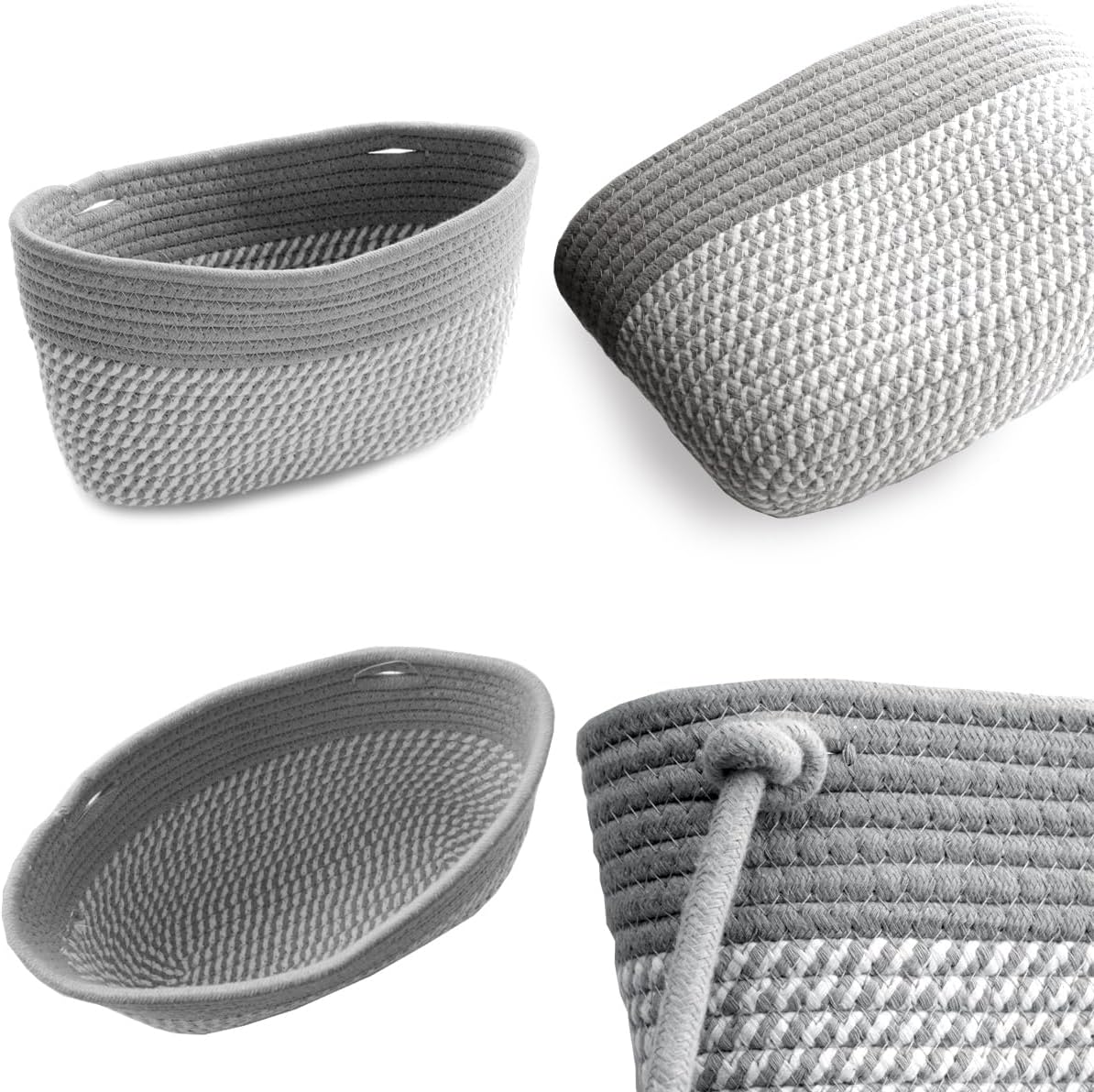 Over the Door Hanging Basket for Organizing 3 Tiers Woven Cotton Rope Wall Mount Storage basket Decorative Kitchen Hanging Organizer Bathroom include 1 door hook GrayStripe