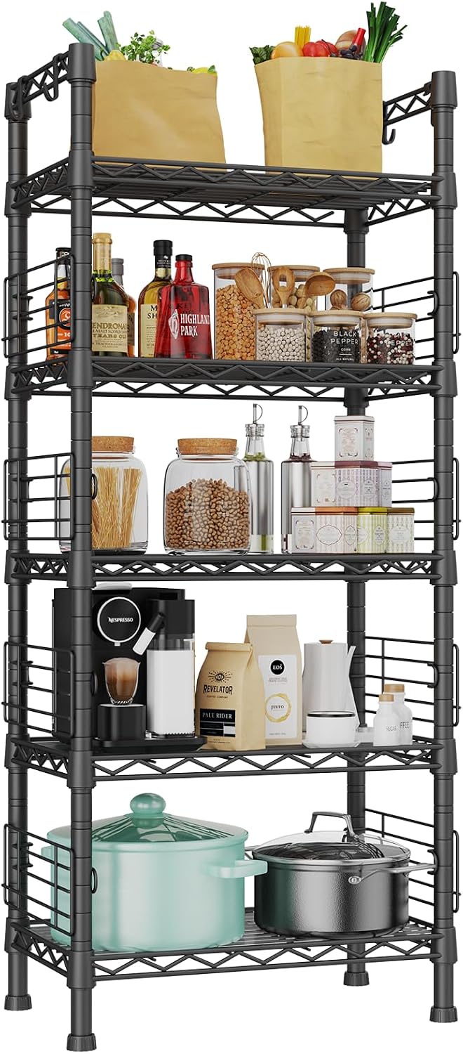 FUTASSI Metal Storage Rack, Storage Organizer Shelves for Kitchen, Black