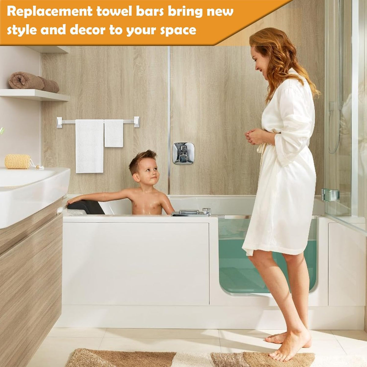 24 Inch Clear Bathroom Towel Bar Replacement Rod for Ceramic Holders