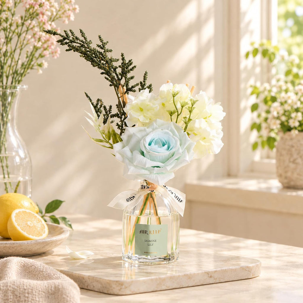 Airkeep Jasmine Lily Flower Reed Diffuser Set, 4.06 fl oz