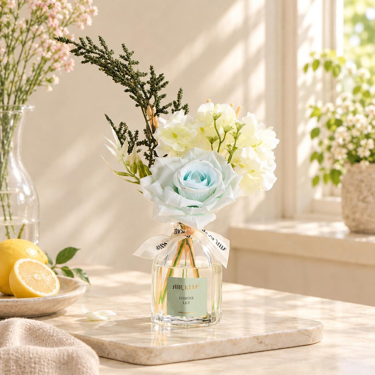 Airkeep Jasmine Lily Flower Reed Diffuser Set, 4.06 fl oz