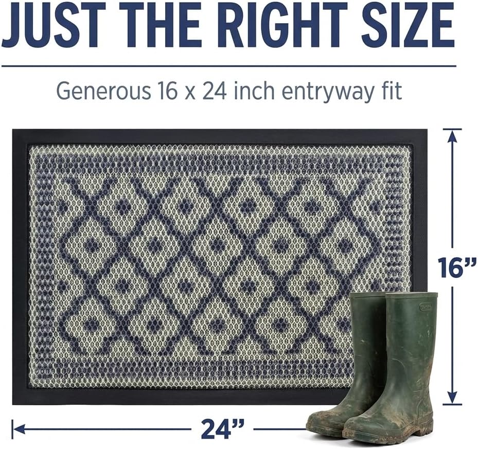 Muddy Mat® Meshy Mat® Door Mat Heavy-Duty Quick-Dry Floor Mat, Sand & Dirt Trapper for Indoor & Outdoor, Ideal for Entrance, Mudrooms,Patios & Garages,Low-Profile,Non-Slip,Washable– Tile 16"x24"x0.4"