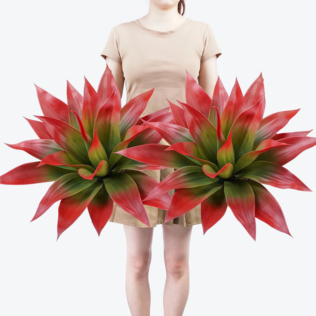 Ttranewsoo 2-Pack Artificial Agave Plants Outdoor, 22-Inch Red Fake Plants for Planters, UV Resistant Faux Succulent Decor for Porch Patio Garden and Fall