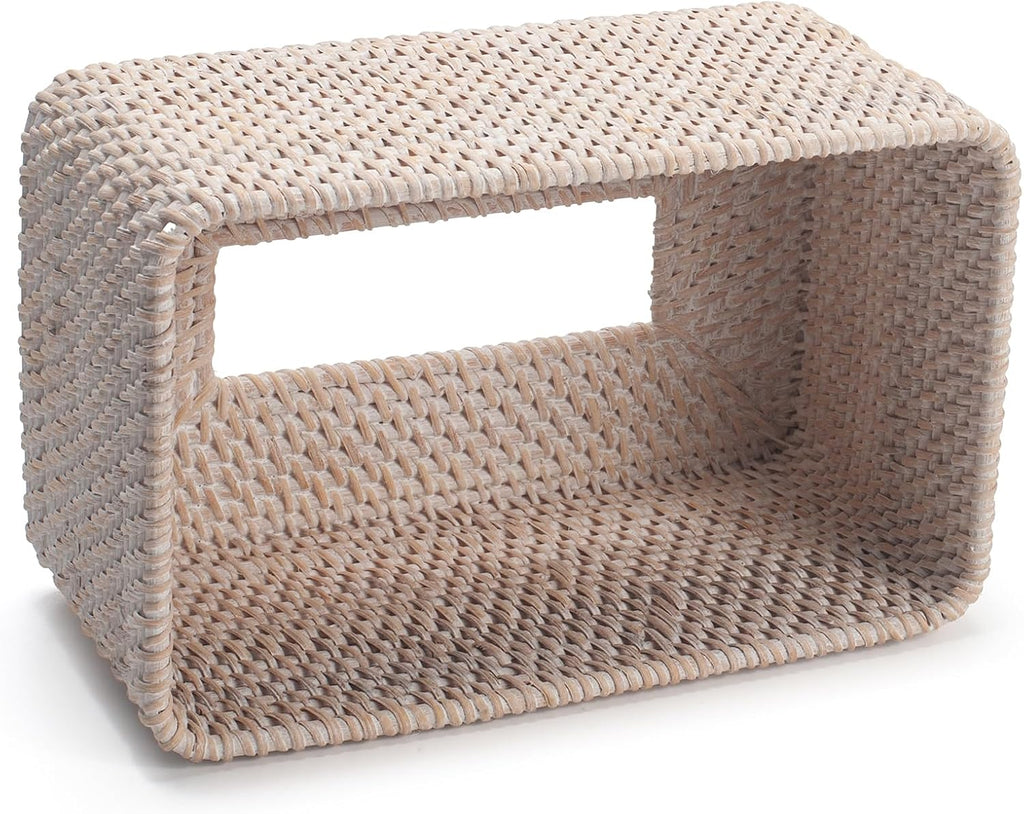 YANGQIHOME Rattan Tissue Box Cover, Rectangle Wicker Tissue Box Holder, Boho Facial Tissue Holder for Living Room, Bathroom, Kitchen, Bedroom, 10.2 x 6.2 x 5.3 inch, Whitewash