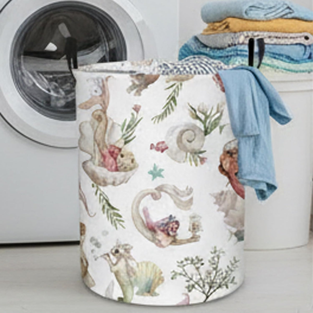 Baby Girls Laundry Basket Collapsible Kids Hamper Mermaid Nursery Room Bedroom Ocean Decor (Mermaid)