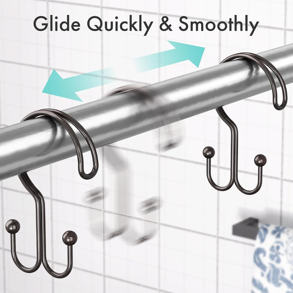 Bathway Bronze Shower Curtain Hooks Ring, 12 Pcs Double Sided Shower Hooks, Rust Proof Metal Shower Hooks for Bathroom, Anti-Drop Shower Rings for Shower Curtain & Liners