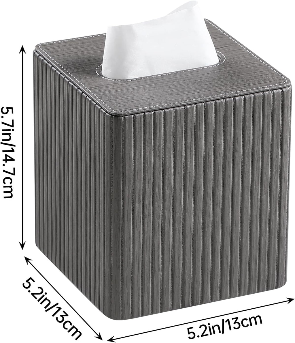 PU Leather Tissue Box Cover, Square Tissue Holder (Slate Grey)