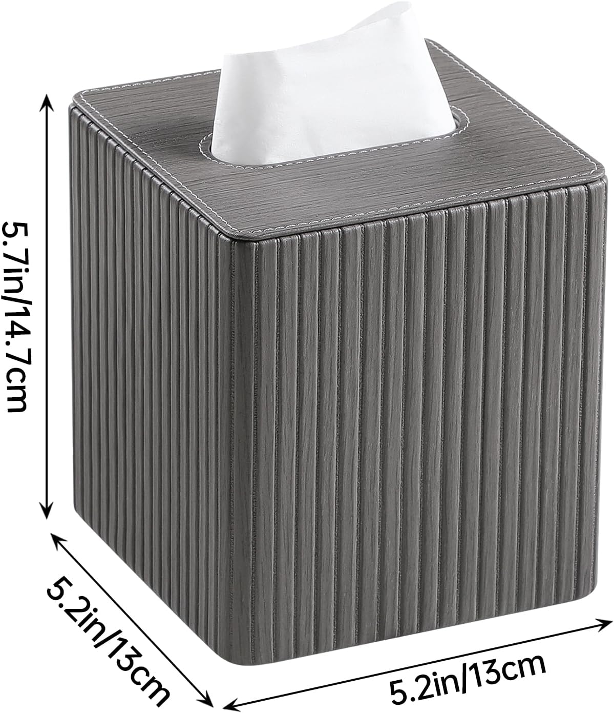 PU Leather Tissue Box Cover, Square Tissue Holder (Slate Grey)