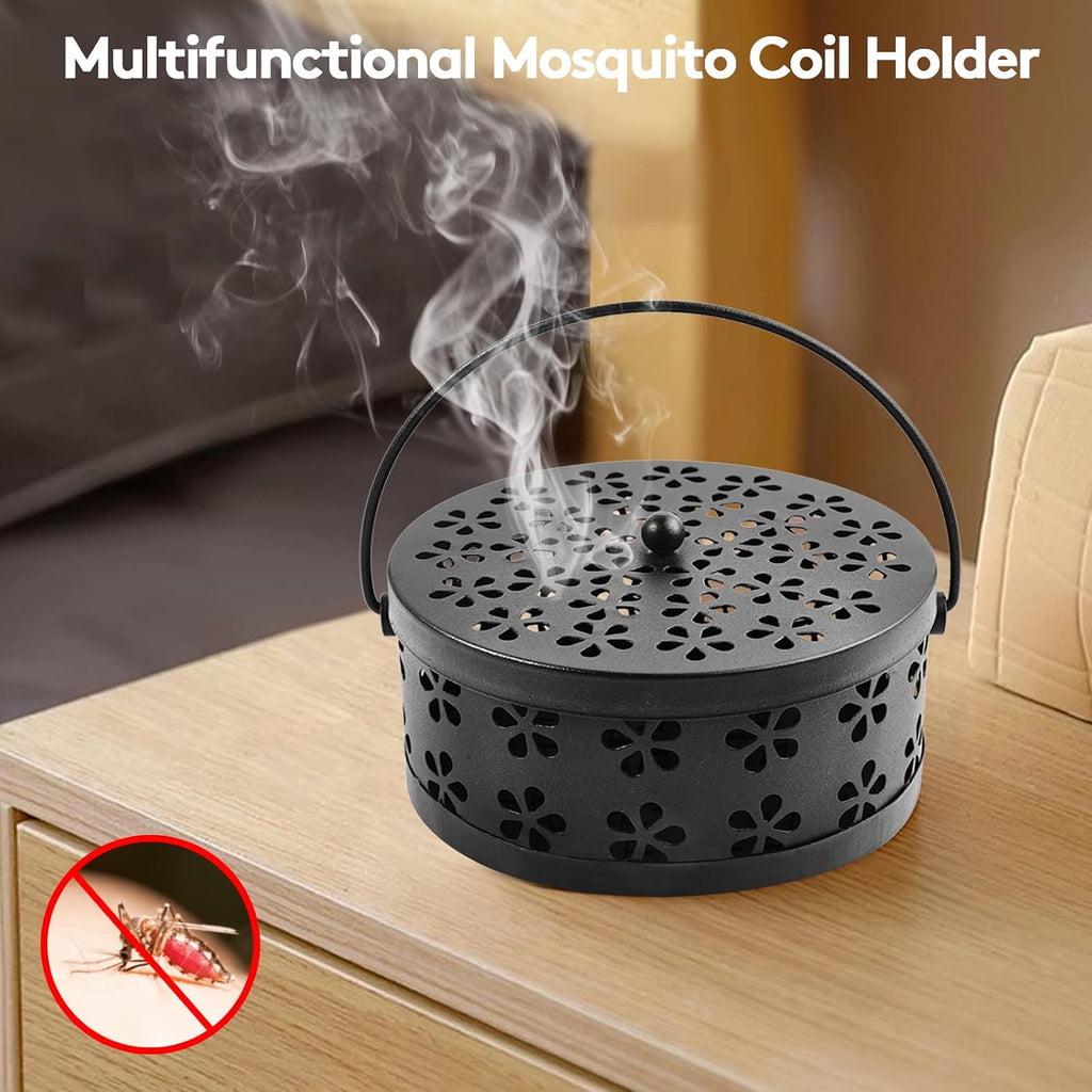 4 Pieces Mosquito Coil Holder Incense Coil Burner Indoor Outdoor Camping Use Portable Mosquito Repellent Coil Holder Incense Burner Holder (Black Blossom)
