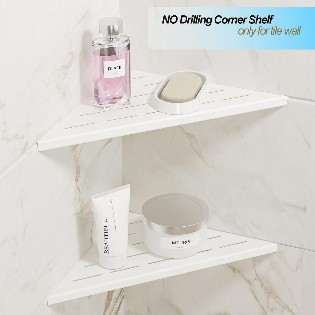 Neodrain 10 Inch White Corner Wall Shelf for Tile Wall Insert, Set of 2