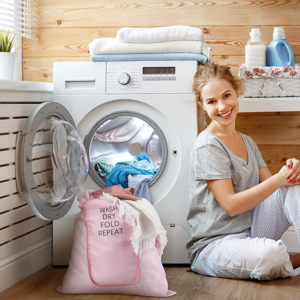 Boao 2 Pcs Travel Laundry Bag with Drawstring Zipper