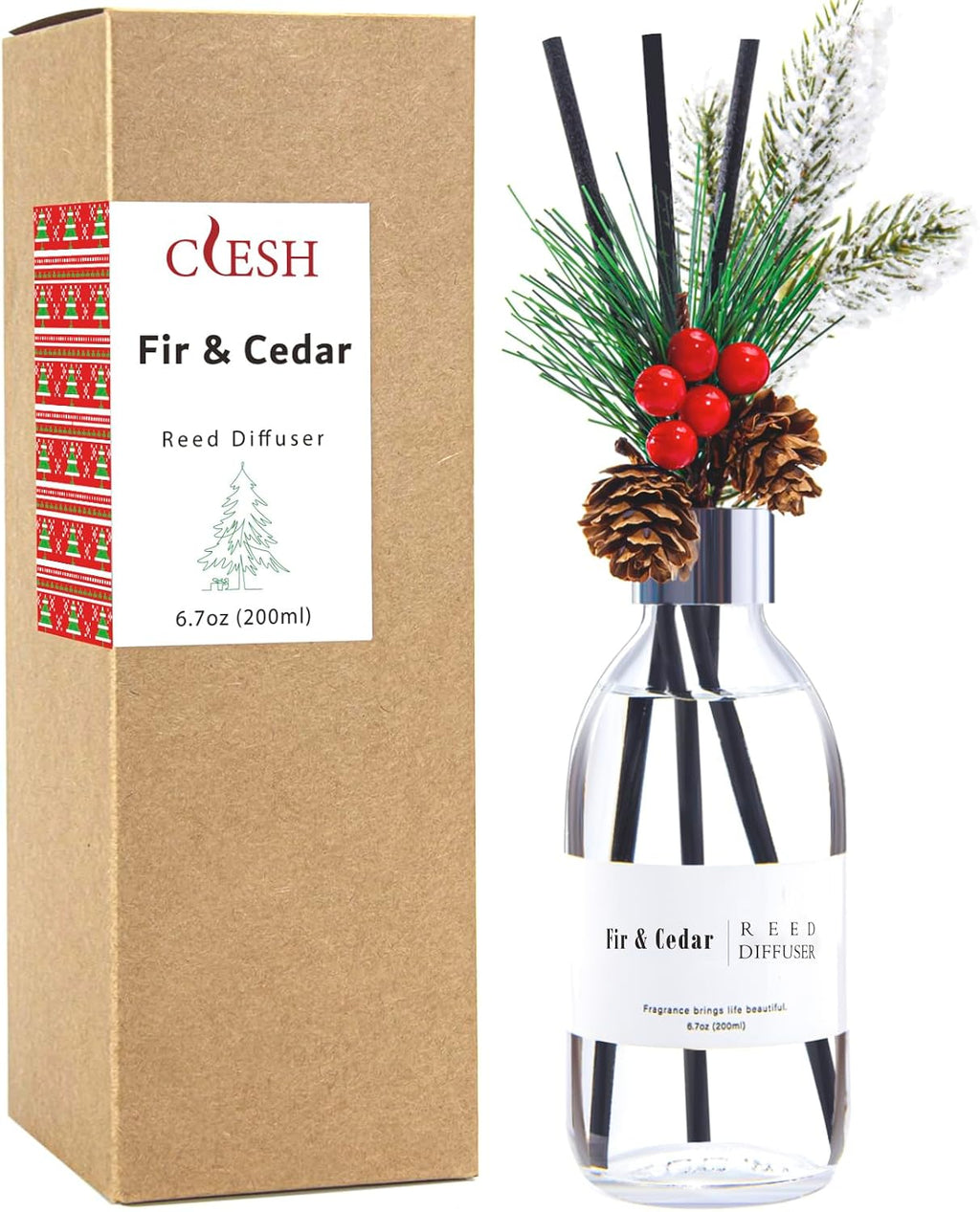 Clesh Reed Diffuser Set, 6.7 oz Cedar Scented Diffuser with Sticks, Home Fragrance Reed Diffuser for Bathroom Shelf Decor
