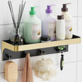 Shower Caddy Adhesive with 5 Hooks & Drainage, No-Drill, Gold