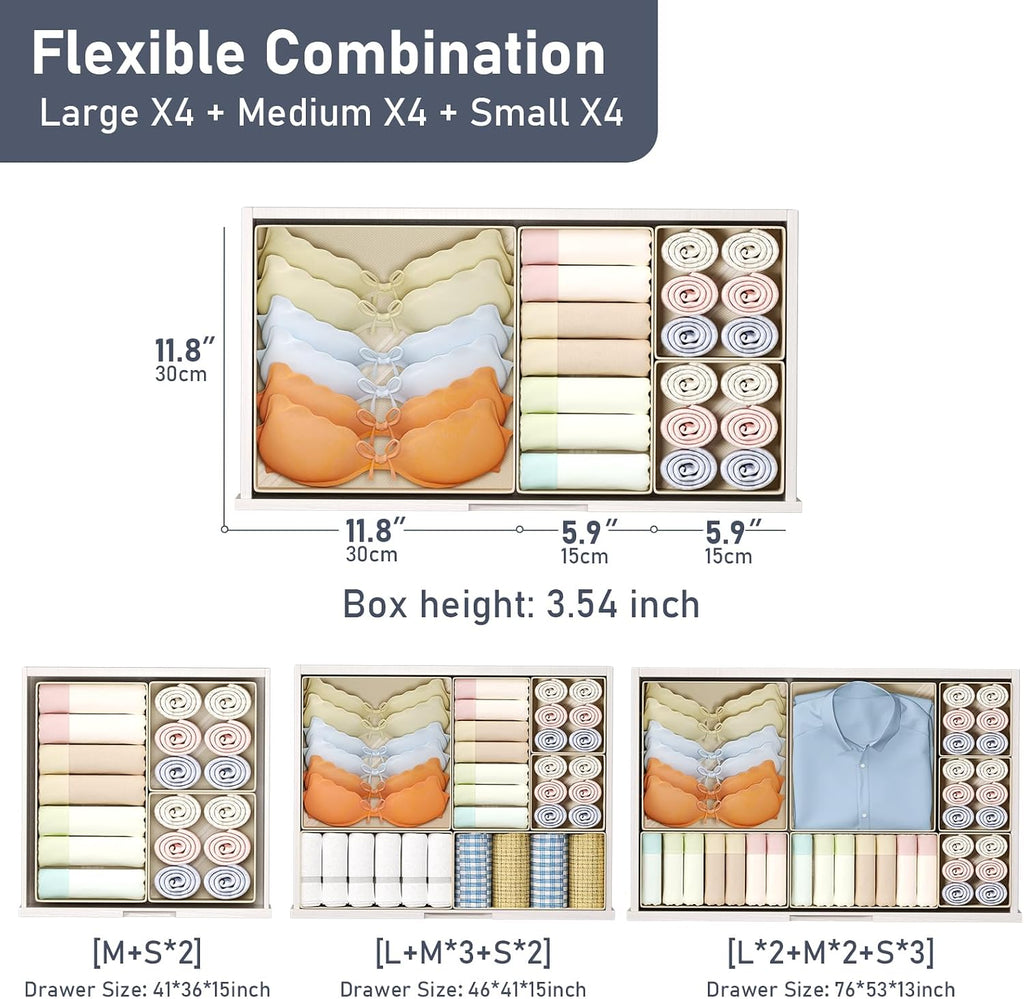 DIMJ Drawer Organizer Clothes, 36 Pack Dresser Organizer, Foldable Closet Organizers and Storage, Fabric Dresser Bins, Drawer Dividers for Nursery, Baby Clothes, Underwears, Sock (Beige)