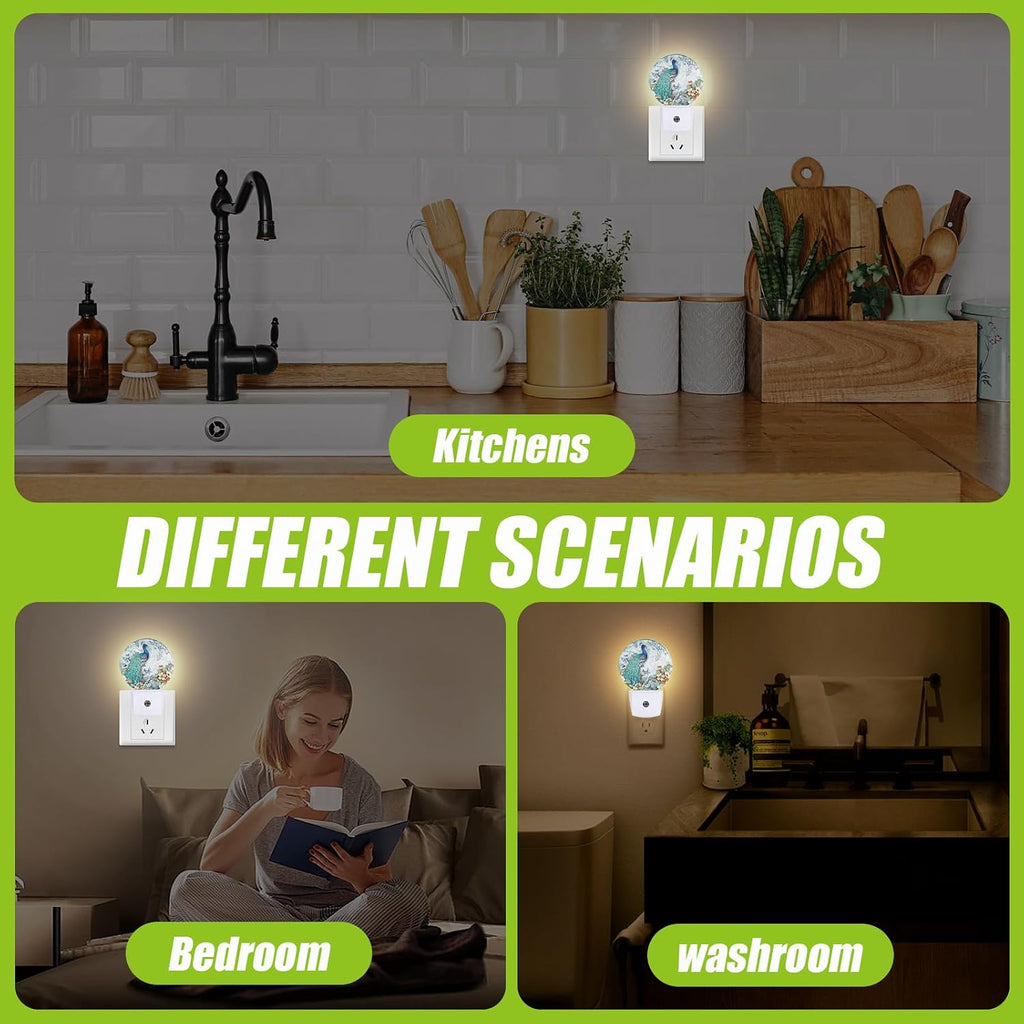 Peacock Night Light,Plug-in Night Lights with Dusk-to-Dawn Sensor for Bedroom Bathroom and Living Room Sleep Friendly lamp