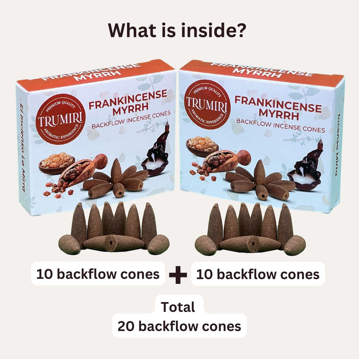 Frankincense Myrrh Backflow Incense - 20 Cones, Dual Pack of 10, Waterfall Effect
